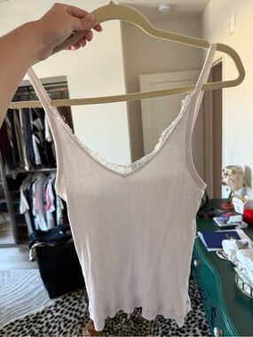 Cotton On White Ribbed Lace Trim Tank Top